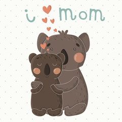 Greeting Card for Mother's Day with cute cartoon koalas