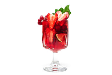 Red refreshing, healthy, vitamin berry cocktail with mint garnis