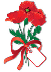 Red poppies with tag
