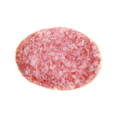 Sausage slice isolated on white.
