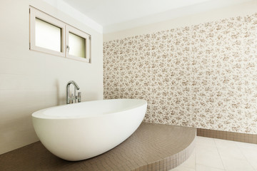 Naklejka na ściany i meble Interior of a new empty house, bathroom, view bathtub