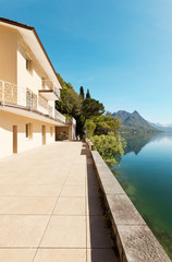 beautiful landscape, lake view from the terrace of a house