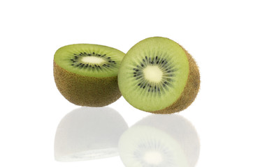 Sliced juicy kiwi fruit isolated on white background