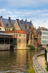Naklejka premium Canal And Old Buildings, Ghent