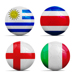 Soccer balls with group D teams flags, Football Brazil 2014.
