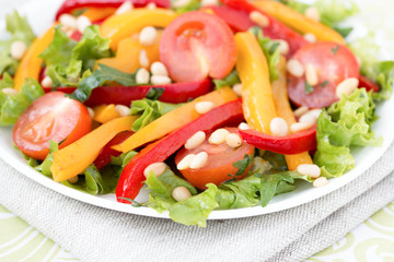 Salad with vegetables and greens. Horizontal photo.