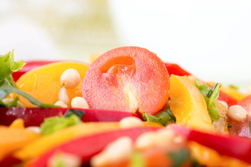 Salad with vegetables and greens. Horizontal photo.