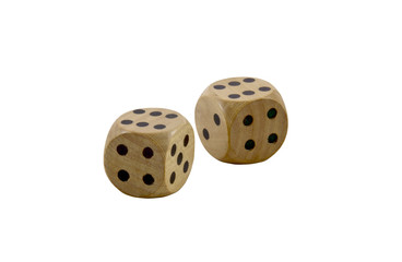Two Wooden Dice with Black Dots on White