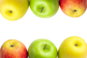 frame with two sides of different ripe fresh apples