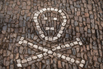 Stone symbol Skull and bones , Touristic place kostnice - Kutna