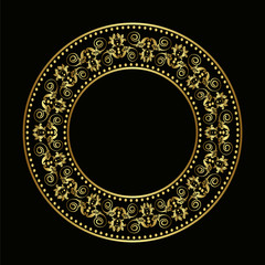 Golden plate with vintage ornament on black background - 63899435