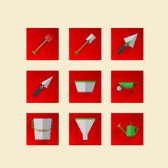 Flat icons for gardening tools