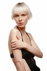 Shooting model tests. Professional model posing in the studio.