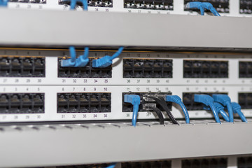 Server panel with cables and connectors