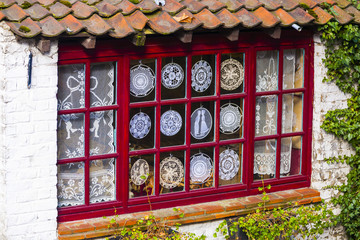 lacemakers window display, Bruges, Belgium
