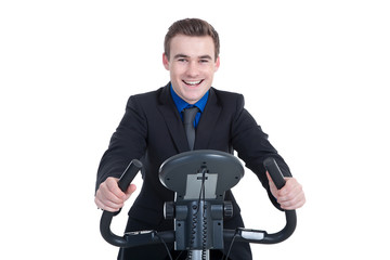 Business Mann lächelt auf Heimtrainer Porträt