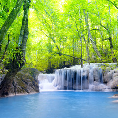 Erawan waterfall in Thailand. Beautiful nature background