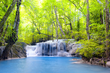 Erawan waterfall in Thailand. Beautiful nature background