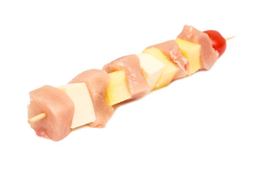Raw Skewer With Chicken, Mozzarella, Pineapple And Cherry Tomato