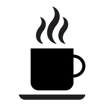 black coffee cup steaming on saucer