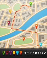 City map with navigation icons