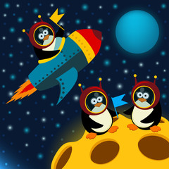 penguin on moon - vector illustration © nataka