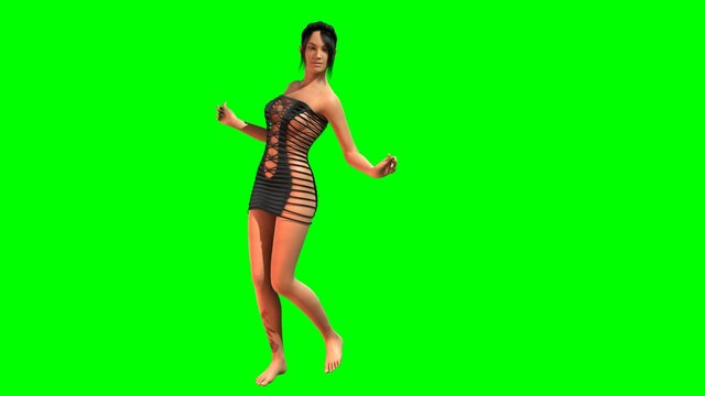 Hot Girl in sexy mini Dress dances - green screen