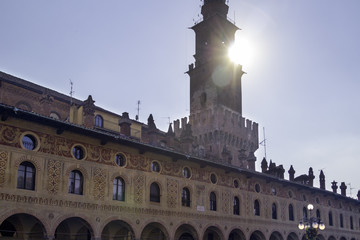 Ancient palaces on Piazza Ducale backlight color image