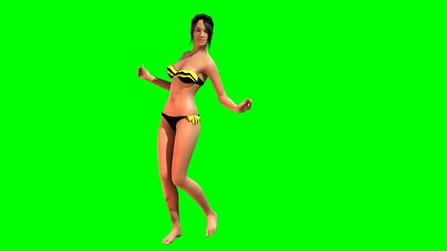Hot Girl in sexy Bikini dances - green screen