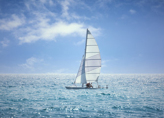 Lonely Sailing Ship Middle of The Ocean