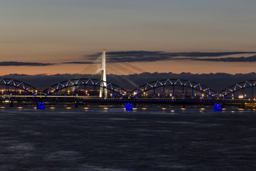 Night panoramic scene in Riga, Latvia