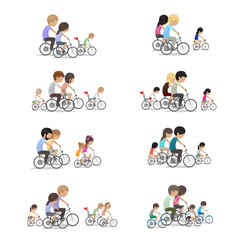 Family Riding A Bicycle - Isolated On White Background