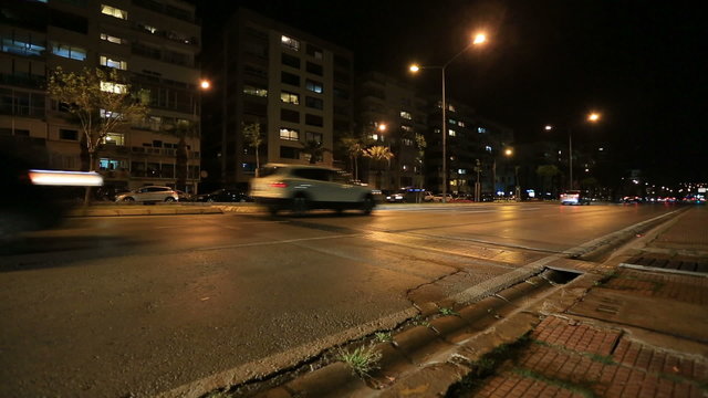 Night City and Traffic Time Lapse Tracking Shot