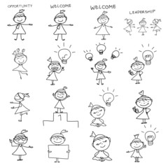 hand drawing cartoon concept happy business woman