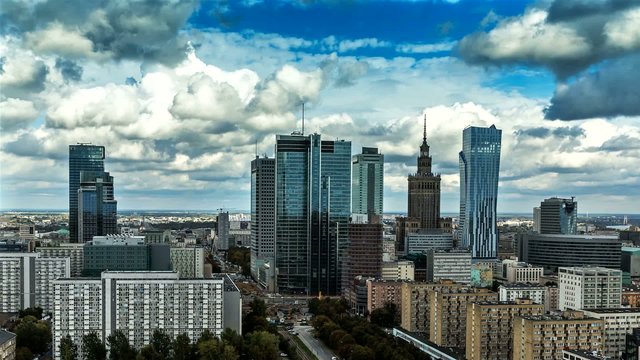 Warsaw Skyline City Timelapse with cloud Dynamic in Full HD