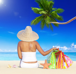 Woman on Holiday with Shopping Bags