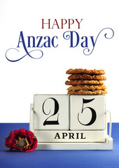 White vintage calendar for Anzac Day with text