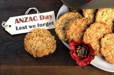 Australian army slouch hat and traditional Anzac biscuits