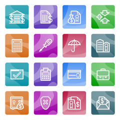 Banking contour icons on color buttons.