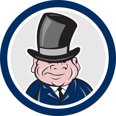 Man Wearing Top Hat Smiling Circle Cartoon