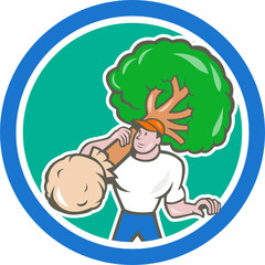 Gardener Arborist Carrying Tree Cartoon