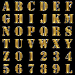 golden alphabet on black background