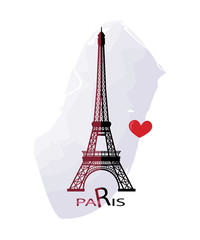 Fototapeta na wymiar Grunge elegance ink splash illustration of Eiffel tower