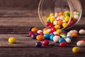 sweets on wooden background