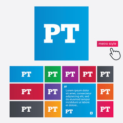 Portuguese language sign icon. PT translation