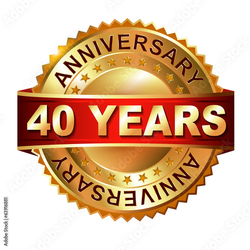 "40 years anniversary golden label with ribbon." Stock photo and