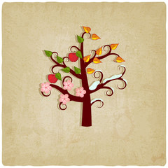 four seasons trees old background