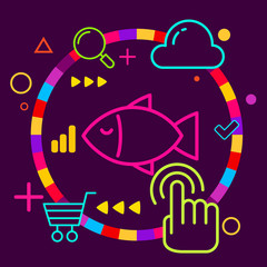 Fototapeta premium Fish on abstract colorful geometric dark background with differe