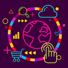 Fototapeta premium Earth on abstract colorful geometric dark background with differ