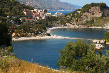 Naklejka premium Beach at Taormina, Sicily.
